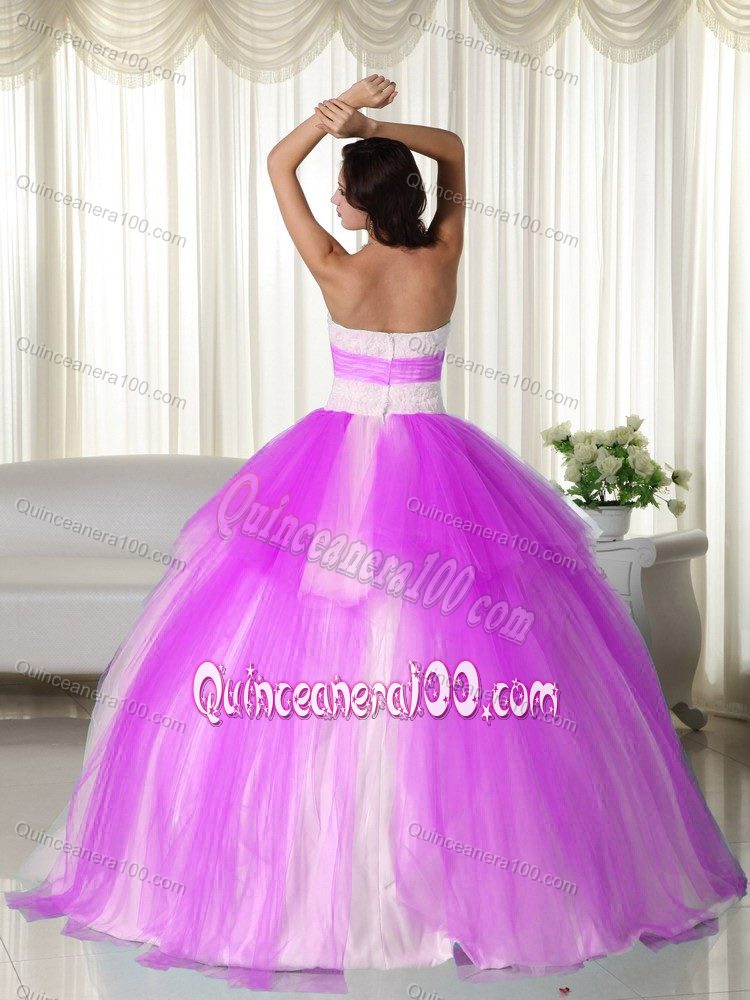 Two-toned Strapless Appliques Tulle Quince Dresses Custom Made