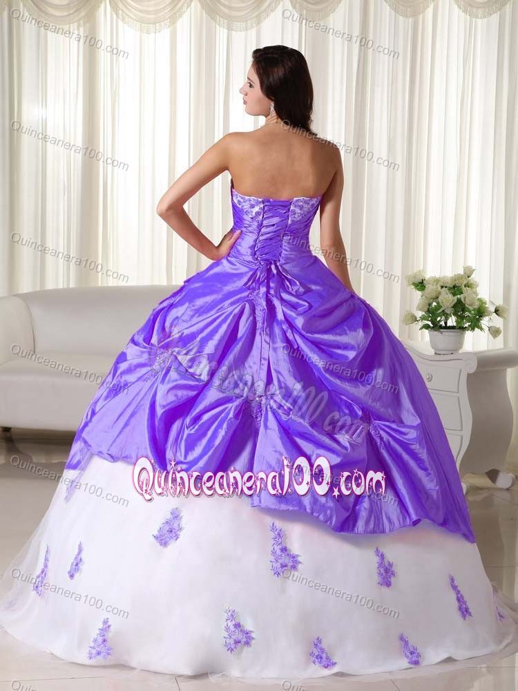 Light Purple and White Sweetheart Pick-ups Appliques Dress Quince