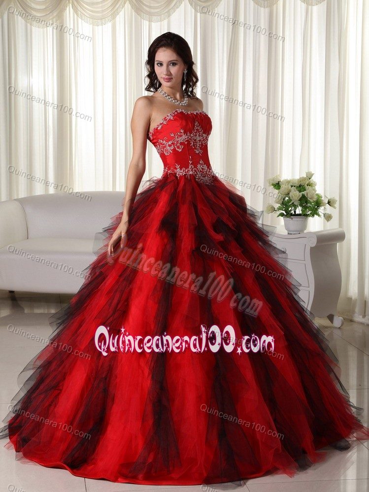 The Bachelor Elegant Red Strapless Appliques Quinceanera Dresses with Ruffles