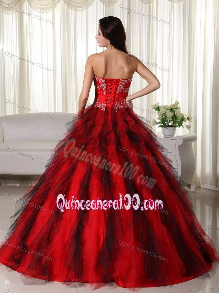 The Bachelor Elegant Red Strapless Appliques Quinceanera Dresses with Ruffles