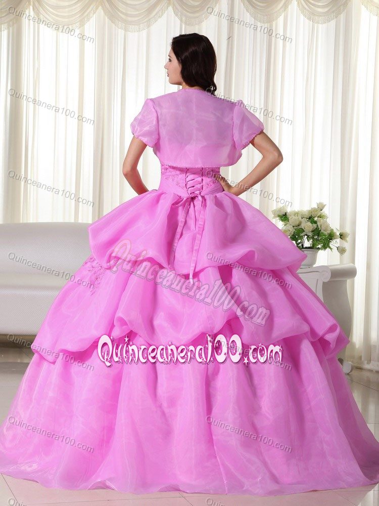 Tired Hand Made Flowers Embroidery Quince Dresses with Capelet