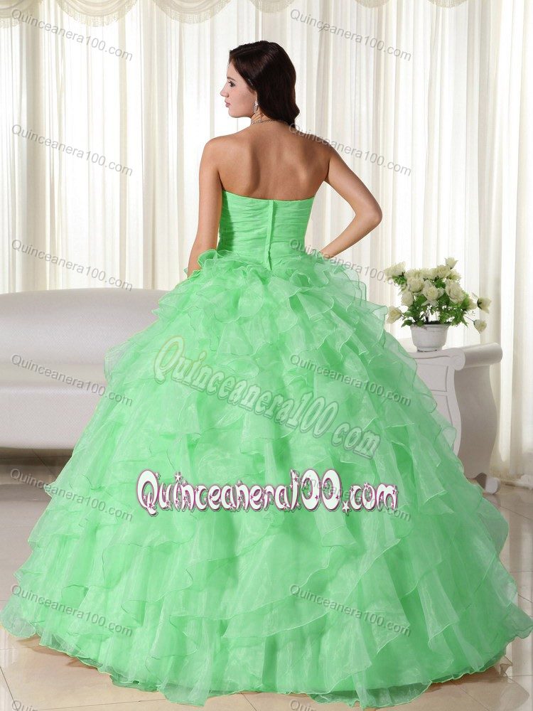 Apple Green Sweetheart Appliques and Ruffled Dress for Sweet 16