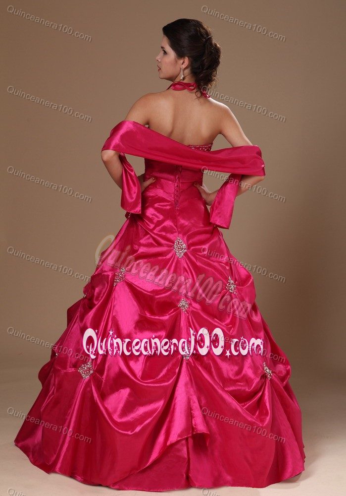 Red A-line Halter Beading Ruches and Pick-ups Quinceanera Dresses