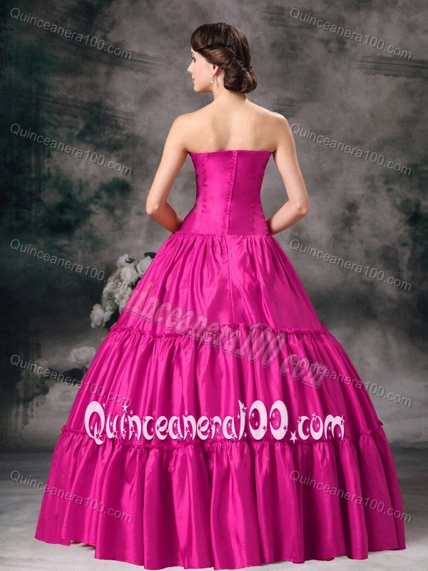 Simple Style Hot Pink Strapless Quinceanera Dress for Wholesale