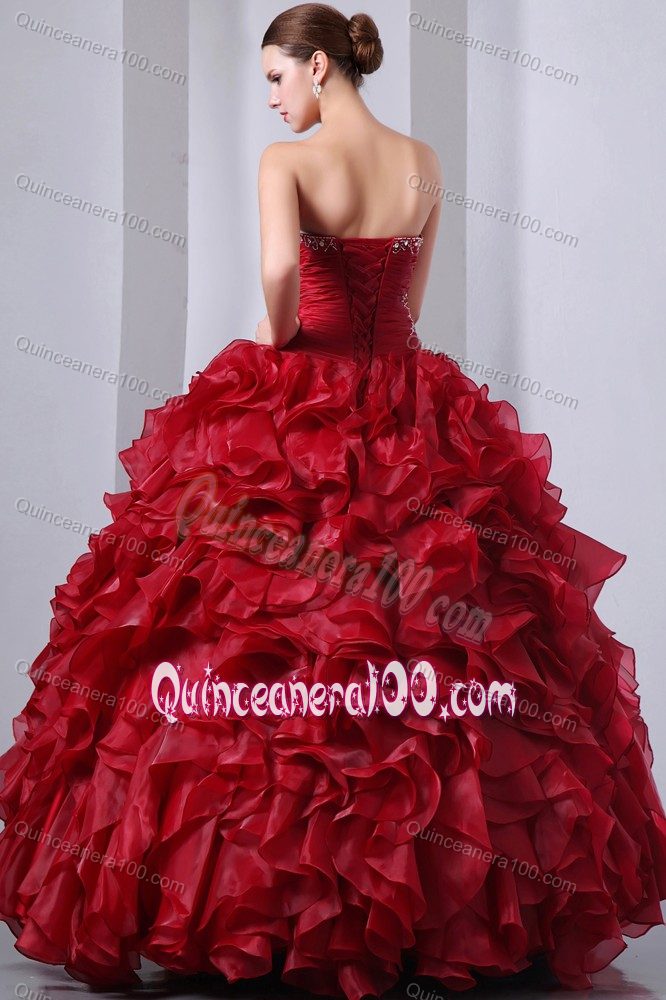 Cheap Princess Wine Red Beaded Ruffled Dresses for Sweet 16