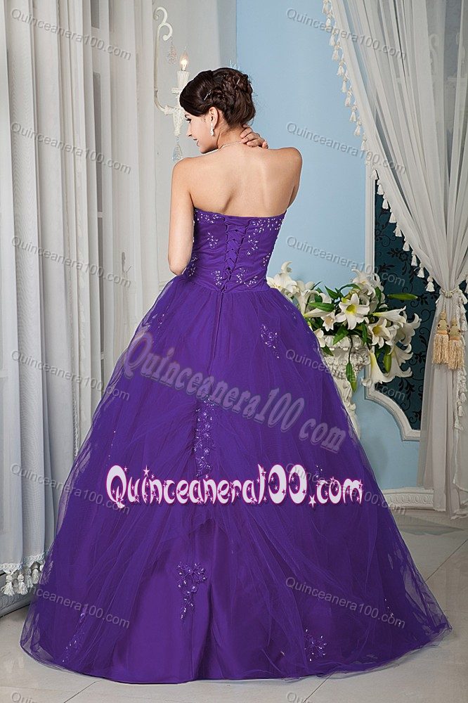 Elegant Strapless Beaded Purple Quinceanera Gowns Dresses