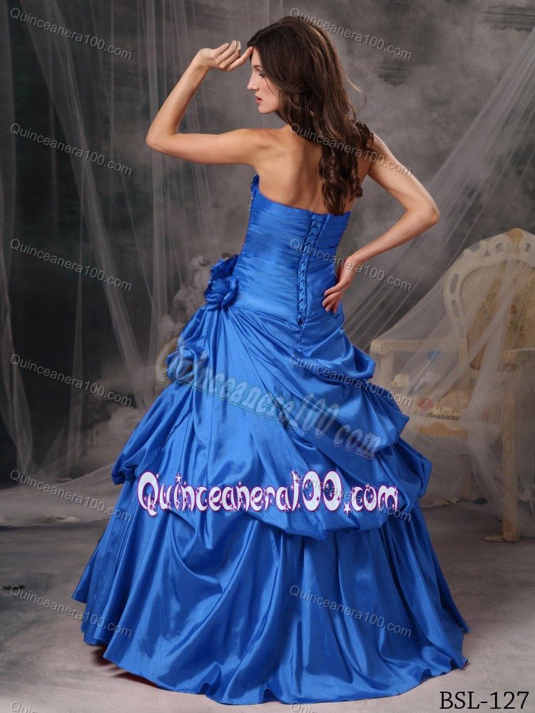 A-line Pick-ups Beaded Strapless Blue Sweet 15 Birthday Dress