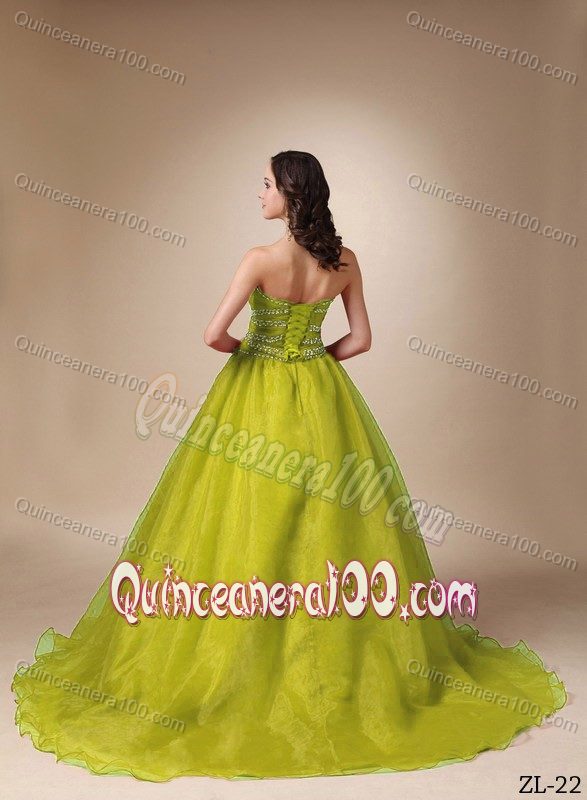 Organza Yellow Green Beaded Quinceanera Dress for Wholesale