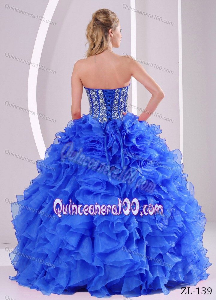 Graceful Ruffled Blue Quinceanera Gown Dress with Rhinestones