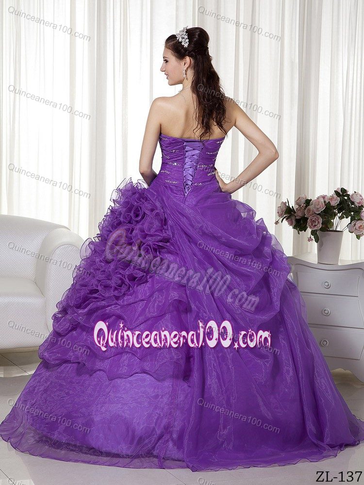 Attractive Organza Sweetheart Beaded Purple Sweet 15 Dresses