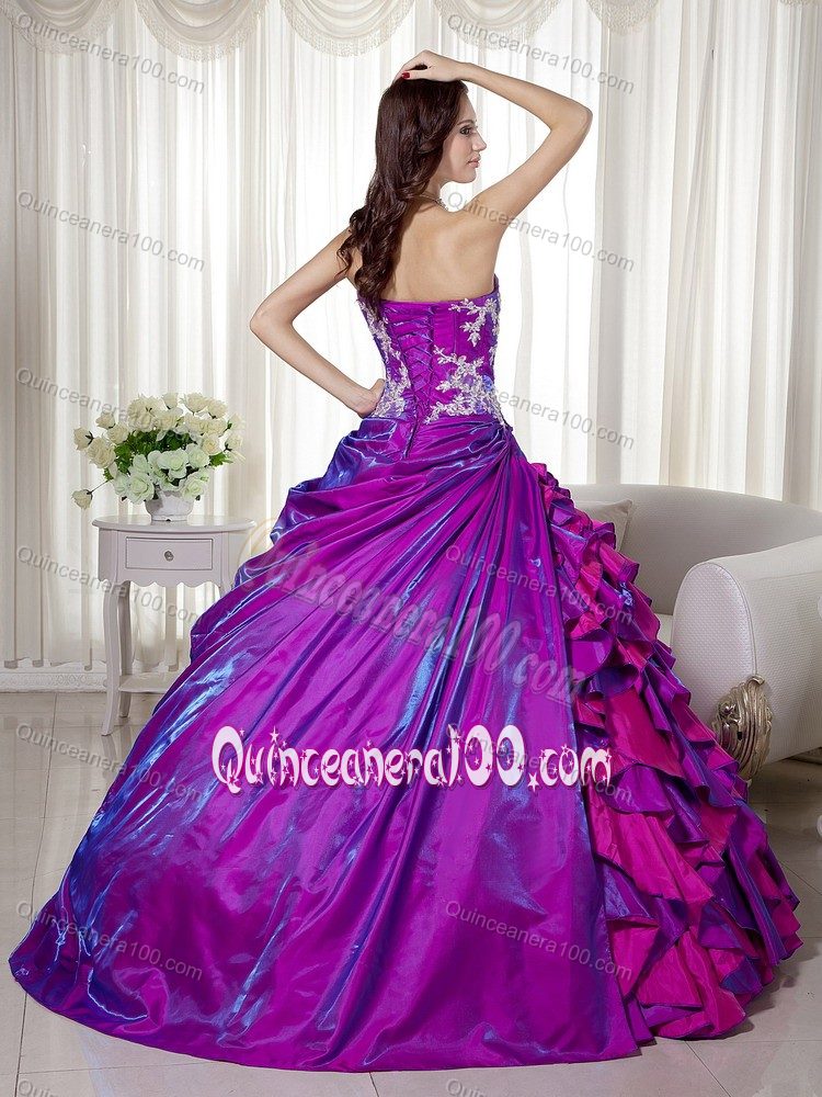 Free Shipping Ruffled Appliqued Purple Dress for a Quinceanera