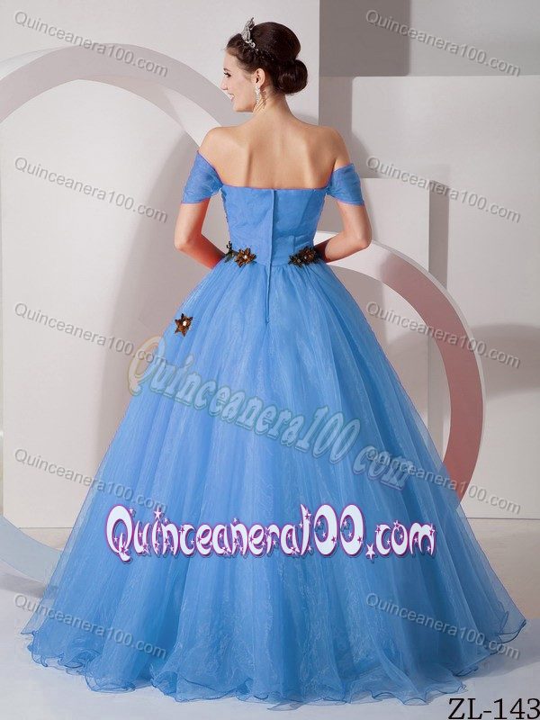 Cheap Off The Shoulder Blue Dress for Sweet 15 with Appliques