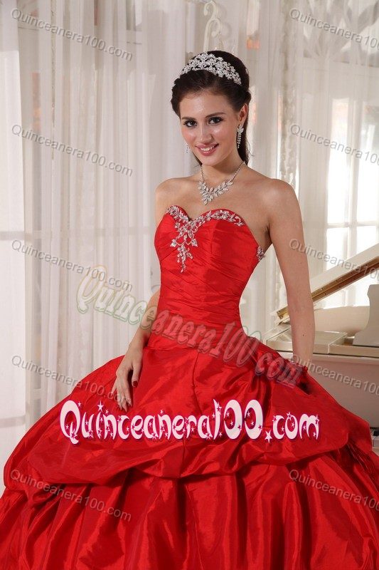 Traditional Pick-ups Beaded Red Quinces Dresses for Wholesale