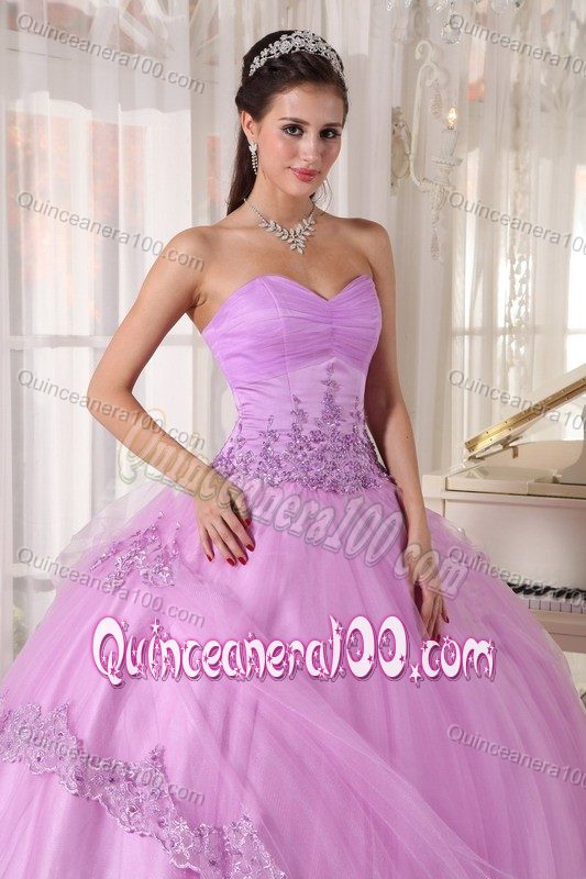 Appliqued Lilac Sweet 15/16 Birthday Dress with Lace Hem