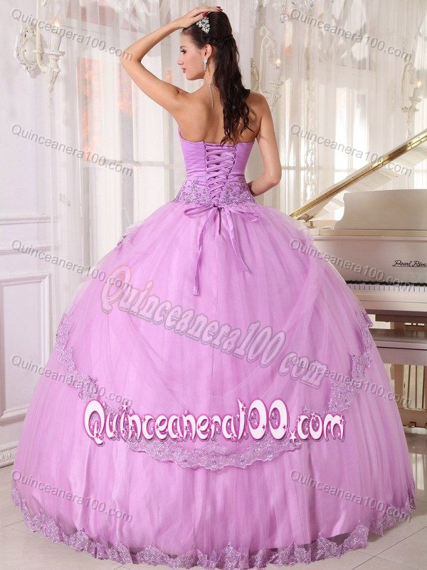 Appliqued Lilac Sweet 15/16 Birthday Dress with Lace Hem