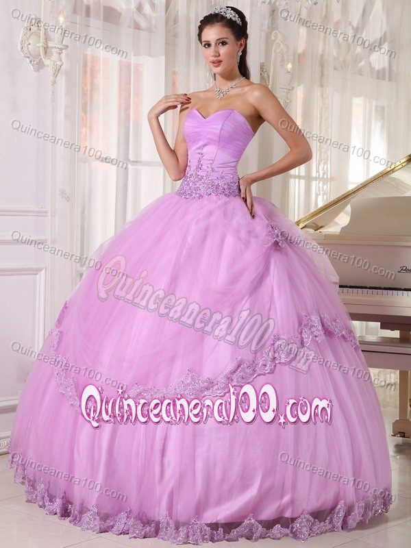 Appliqued Lilac Sweet 15/16 Birthday Dress with Lace Hem