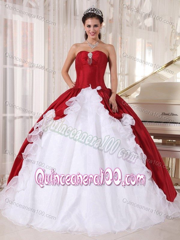 Unique Ruffled Wine Red and White Dress for Sweet 16 Online