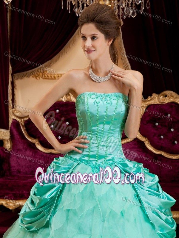 Pretty Corset Back Apple Green Appliqued Dress for Sweet 15