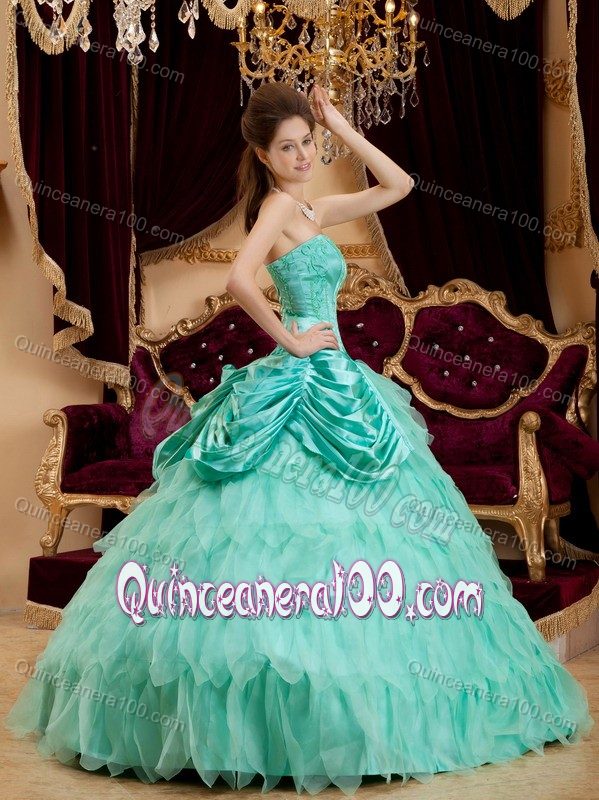 Pretty Corset Back Apple Green Appliqued Dress for Sweet 15