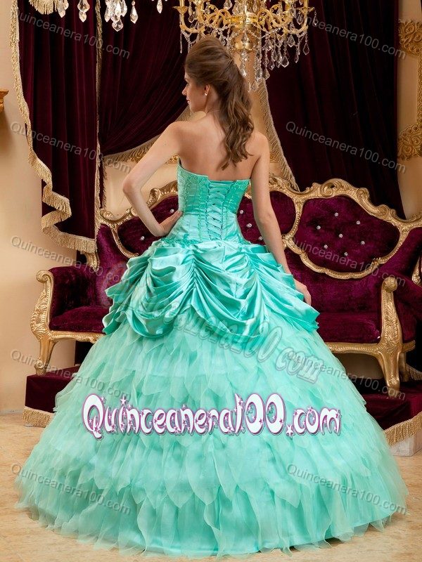 Pretty Corset Back Apple Green Appliqued Dress for Sweet 15