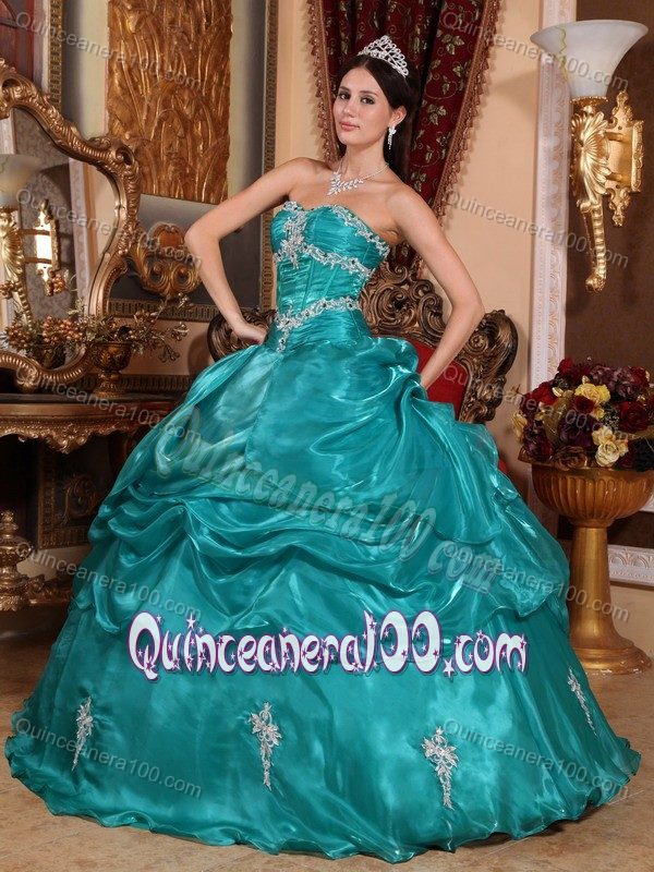 New Turquoise Ball Gown Appliqued Sweet 16 Dress Designers