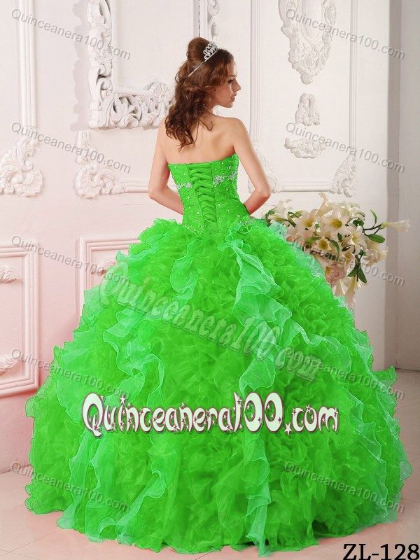 2015 Free Shipping Beaded Ruffled Spring Green Sweet 16 Dress