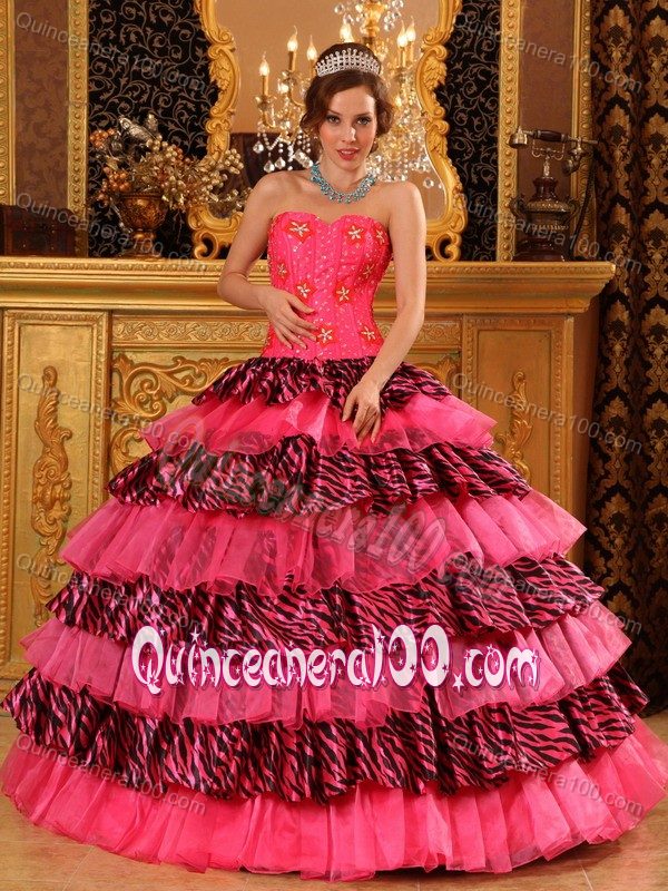 Cheap Zebra Print Colorful Quinceanera Dress with Ruffled Layers