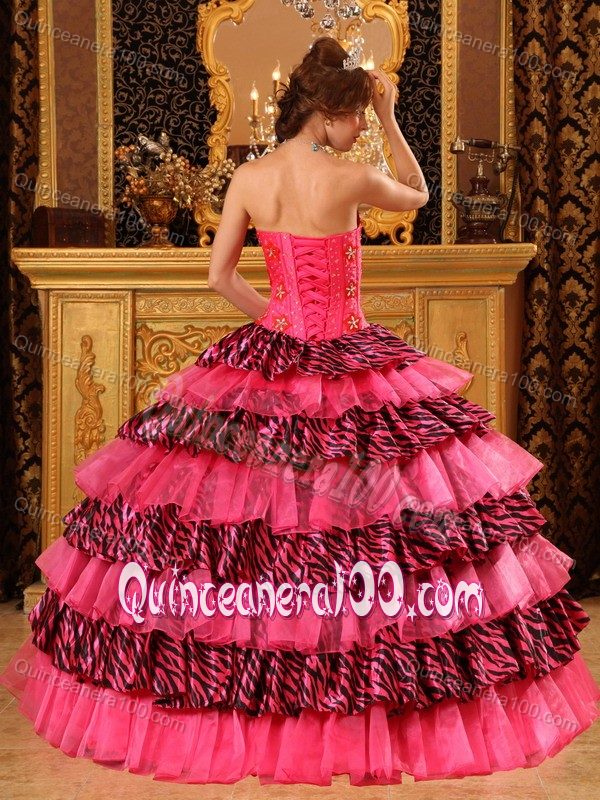 Cheap Zebra Print Colorful Quinceanera Dress with Ruffled Layers