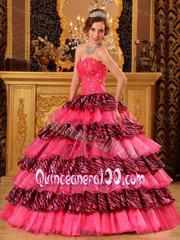 Cheap Zebra Print Colorful Quinceanera Dress with Ruffled Layers