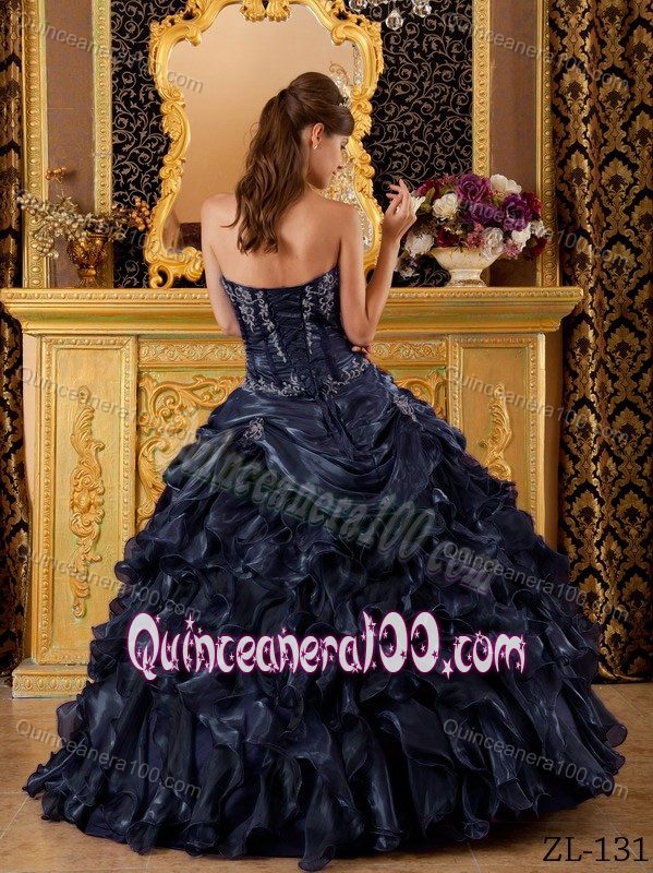 2014 Miss Universe Exquisite Navy Blue Ball Gown Appliqued Dress for Sweet 16