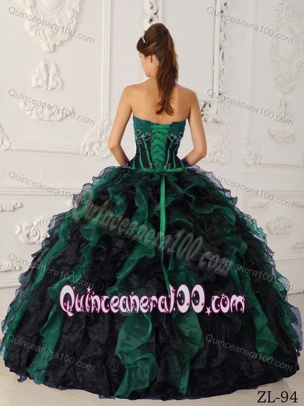 Low Price Green and Black Ball Gown Ruffled Quinceanera Dress