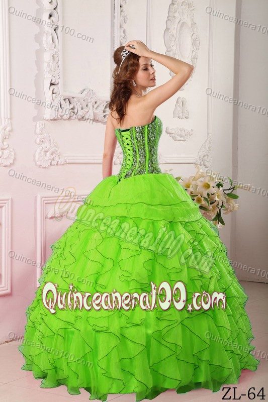 Ball Gown Beaded Ruffled Spring Green Quinceanera Party Dress