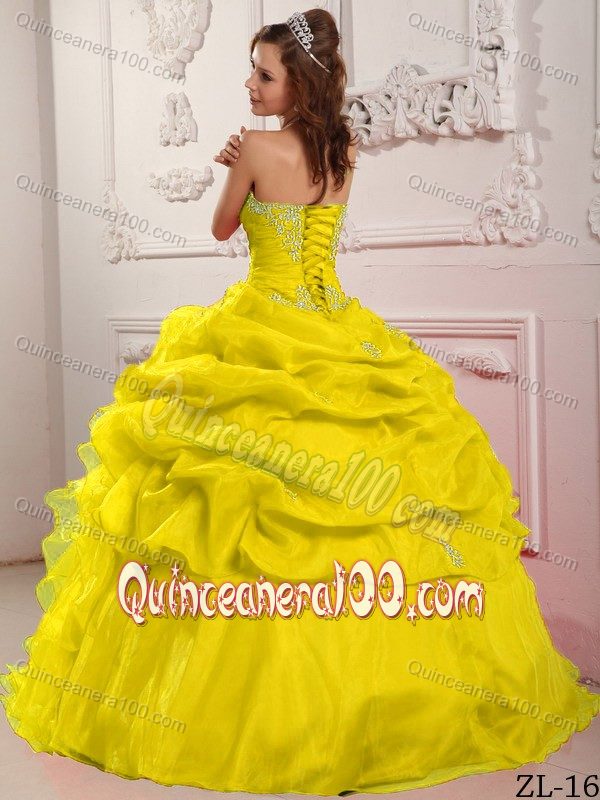 Fast Shipping Strapless Ruffled Beaded Sweet 15 Dress in Yellow