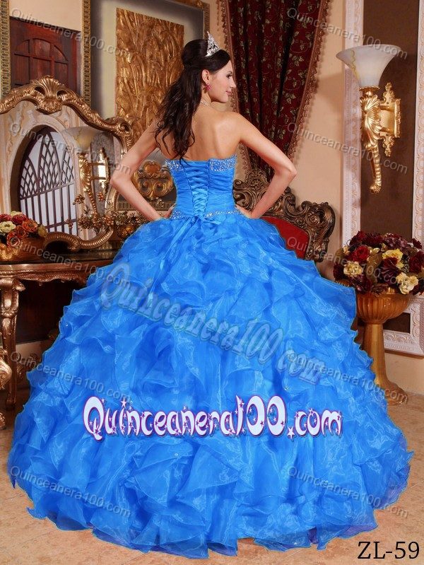 Discount Beaded Ruffled Blue Dress for Sweet 15 for Wholesale