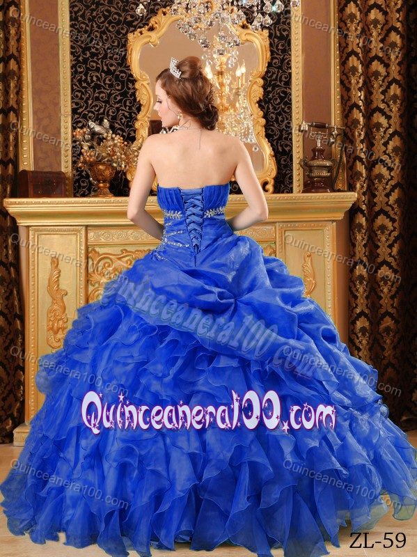 2013 Best Ruffled Blue Sweet Sixteen Dresses with Rhinestones