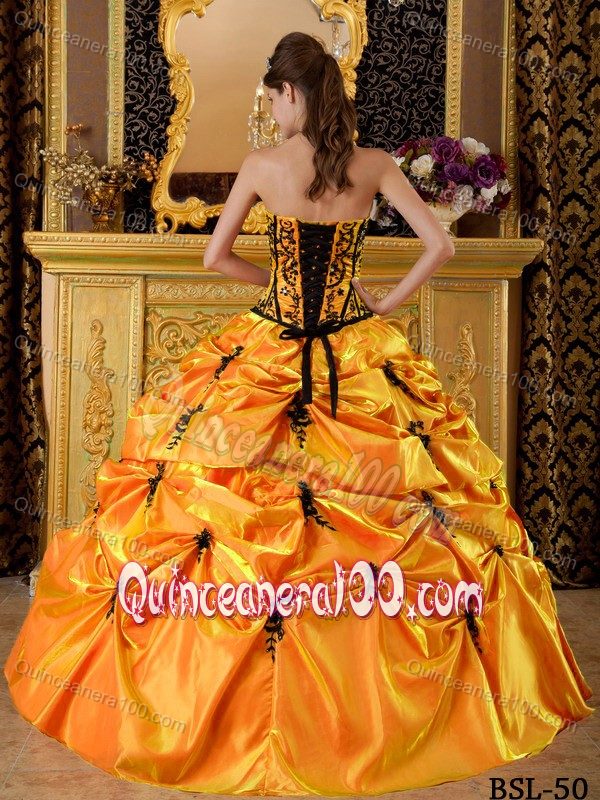 Perfect Ball Gown Strapless Orange and Black Quinceanera Gown