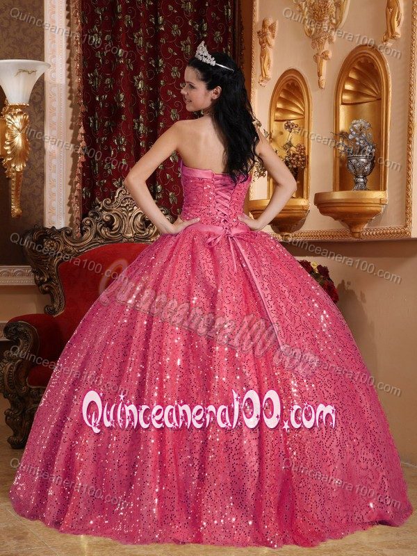 Discount Sweetheart Sequins Coral Red Quinceanera Gown Dress