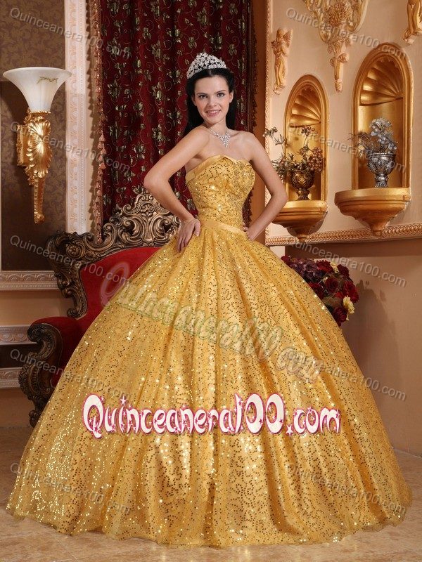 Shimmery Exquisite Ball Gown Sequins Gold Quinceanera Dress