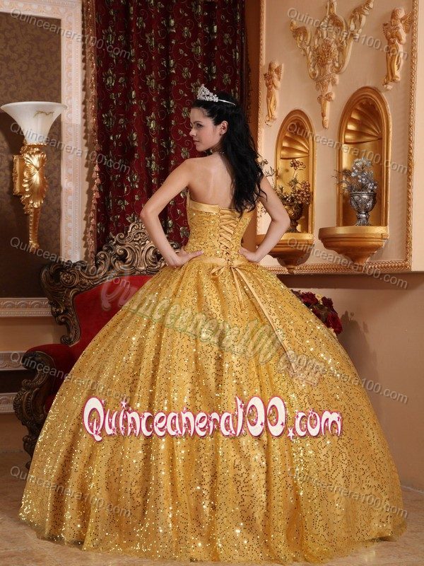 Shimmery Exquisite Ball Gown Sequins Gold Quinceanera Dress