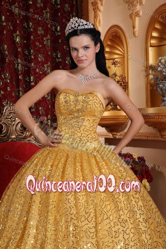 Shimmery Exquisite Ball Gown Sequins Gold Quinceanera Dress