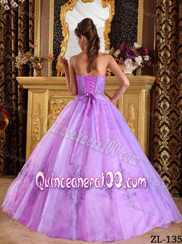 The Best Appliqued Lilac Ball Gown Strapless Quinces Dress