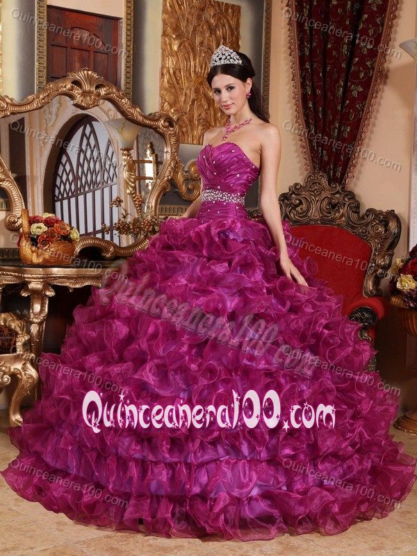 Discount Burgundy Ruffled Beaded Sweet 15 Dresses Online Shop