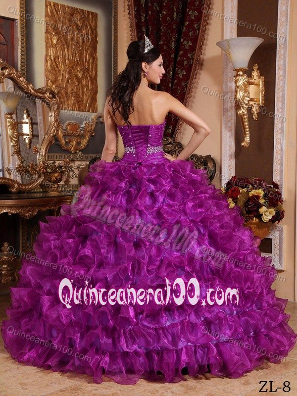 Elegant Beaded Fuchsia Quinceanera Party Dress with Ruffles