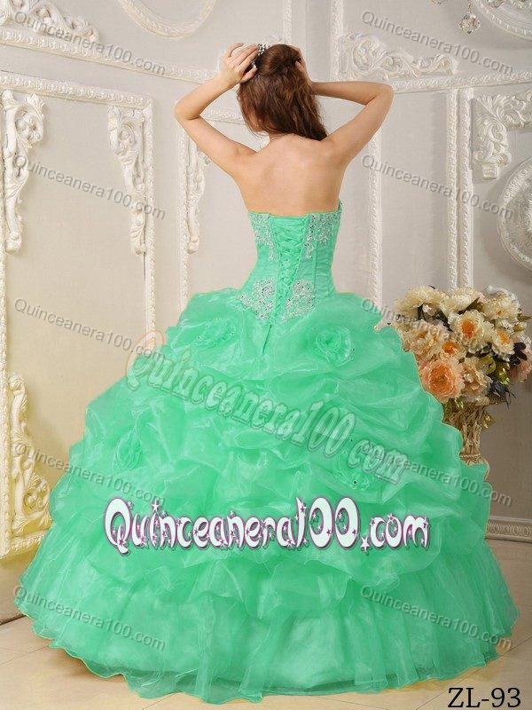 Sweet Beaded Appliques Pick-ups Quinces Dresses in Apple Green