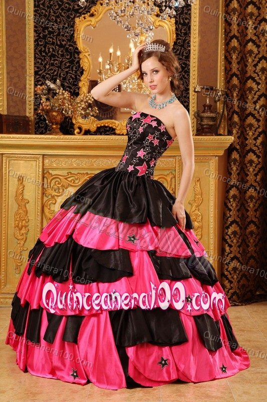 Uniques Special Strapless Multi-layer Dress for Quince with Pattern