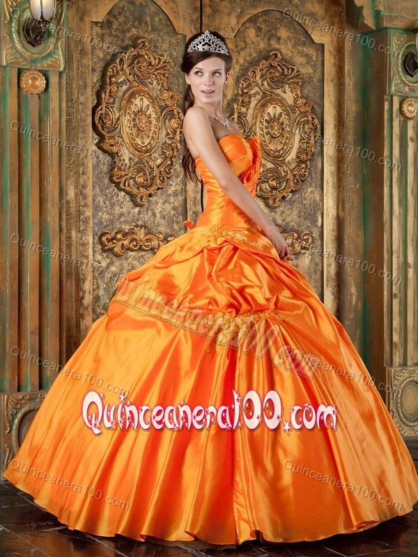 Attractive Taffeta Ruching Strapless Dresses for a Quince in Orange