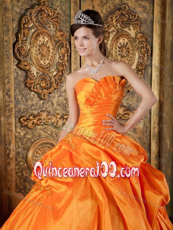 Attractive Taffeta Ruching Strapless Dresses for a Quince in Orange