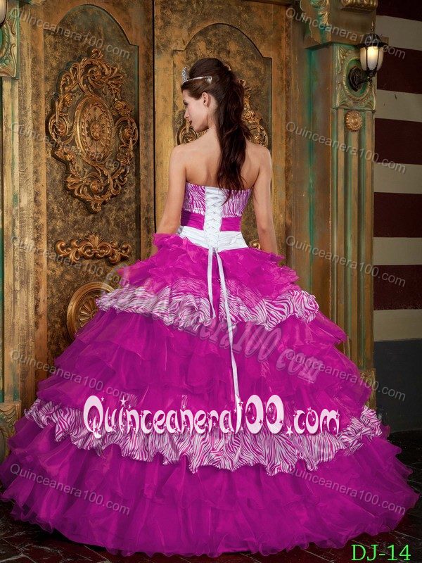 Fuchsia Strapless Ruffled Layers Sweet 16 Dresses with Zebra Print Jessica Simpson dress