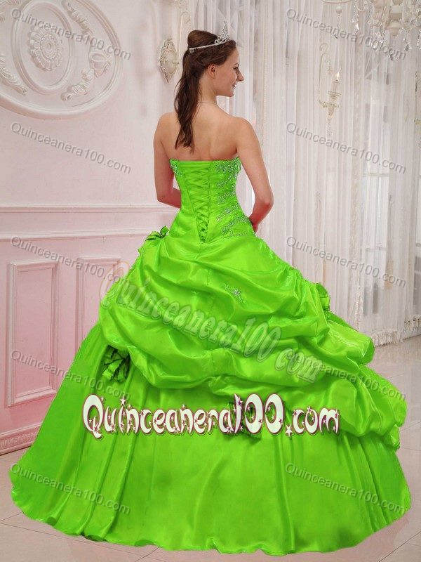 Hand Made Flowers Beading Quinceanera Gowns in Spring Green