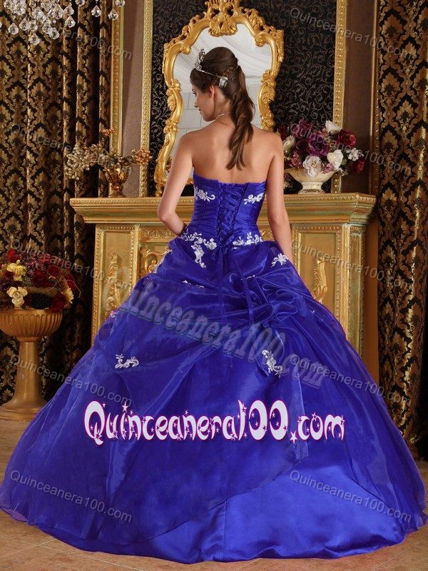 Noble Strapless Appliques Royal Blue Sweet 16 Dresses in Organza